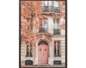 Parisian Cityscape Matte Canvas, Framed Pink Door