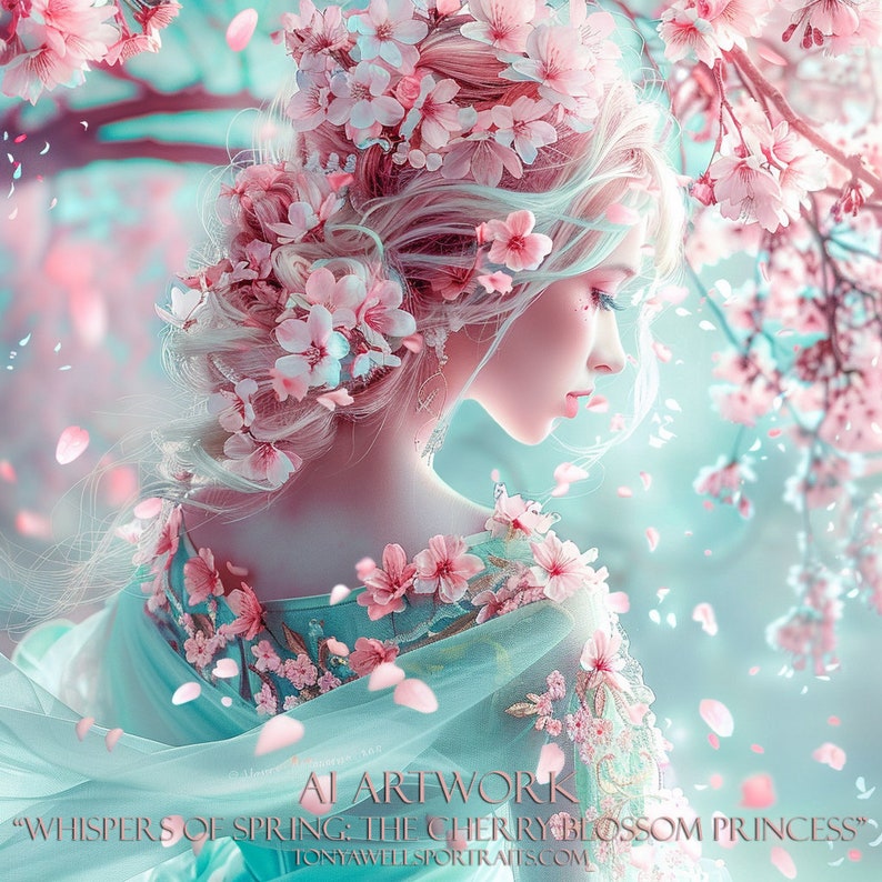 Cherry Blossom Princess Art Print: Ethereal Spring Portrait (digital ...