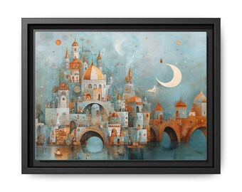 Whimsical Castle Framed Canvas Art, Dreamy Kids Room Decor