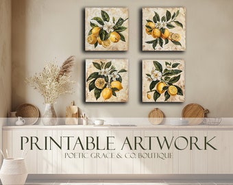 Printable Artwork/Lemon Botnicals/ Set of Four/ Home Decor/ Wall Art