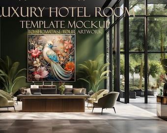 Frame Mockup/Room Template Mockup/ Luxury Hotel Lobby Reception Desk/ Display your artwork