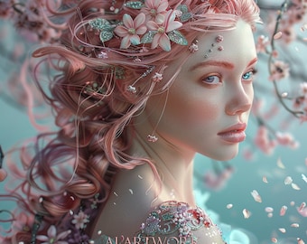 Artwork/Spring Prints/Ethereal Artwork/Prints/Digital Download/Collection of 7 /Whispers of Spring:  The Cherry Blossom Princess