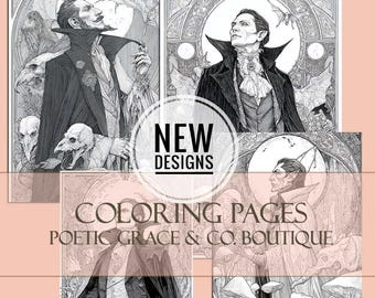 Dracula Coloring Pages for Adults | Gothic Halloween Art (Instant Download)
