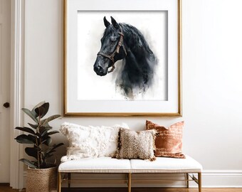 Artwork Printable Modern Farmhouse Style Black Stallion Watercolor Print  Decor, Instant Download (Printable Artwork)