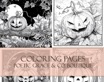 Desenhos de abóboras para colorir de Halloween | Arte assustadora de outono (Download instantâneo)