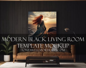 Mockup Frame /Modern Room Template Mockup/ Modern Black Living Room 2/Digital Download