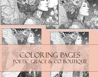 Whimsical Fairy Coloring Pages for Adults | Fantasy Printable Art | Elegant Fairies with Floral Crowns & Wings | Enchanting Fairy Coloring