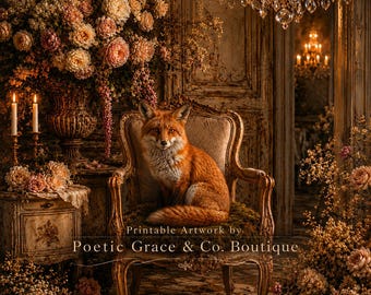 Fox Wall Art Printable | Cottagecore Woodland Decor | Vintage French Country Animal Art | Rustic Fox Canvas Print | Moody Nature Wall Decor