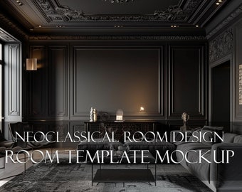 Neoclassical Room Templates/ Black Living Room Design / Room Template Mockup