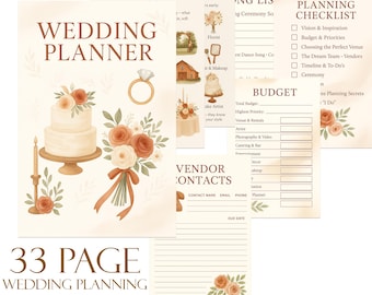 Wedding Planner Binder | Printable Wedding Planning Guide | Bridal Organization Workbook with Checklists, Timelines & Budget Sheets