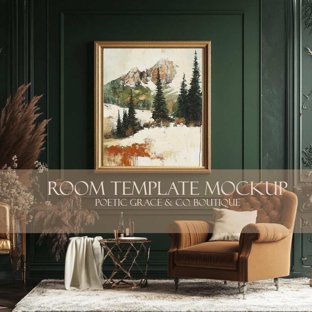 Luxury Living Room Mockup: Green & Rust Interior, Gold Frame (digital ...