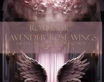 Digital Photography Backdrop - Romantic Lavender Rose Angel Wings for photographers