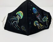 Face mask, hand painted face mask, jellyfish, Jellyfish face mask, face covering, washable face mask, breathable face mask, original
