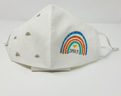 Face mask, hand painted face mask, rainbow, Rainbow face mask, face covering, washable face mask, breathable face mask, smile face mask