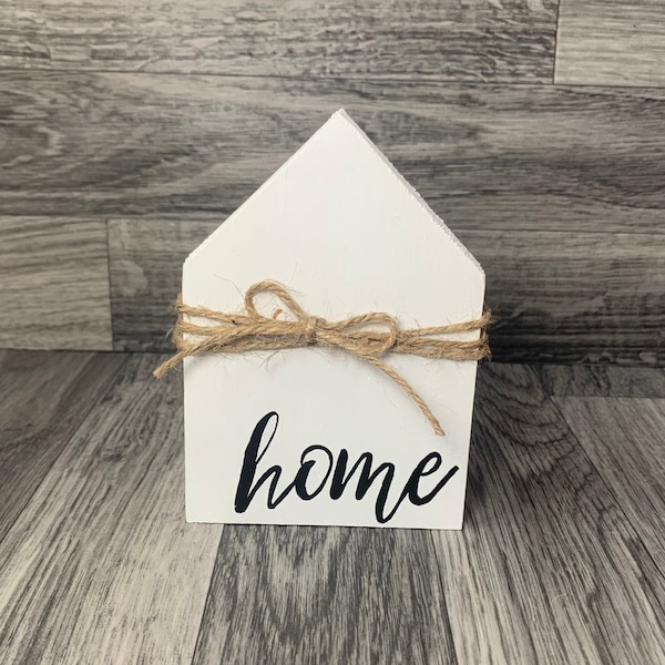 House Shaped Sign, Wood House Sign, Signs for Home, Farmhouse Home Sign, Mini Wooden House, White Home Sign, Shelf Sitter, Tiered Tray Decor