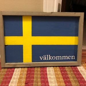 Farmhouse Swedish Flag Valkommen Sign