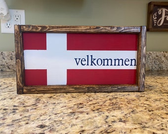 Farmhouse Danish Flag Velkommen Sign Denmark