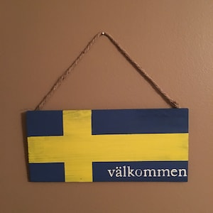 Farmhouse Swedish Flag Valkommen Sign