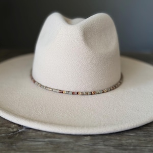 Natural Jasper Heishi Bead Cowboy Hat Band | Western Gemstone Earth Tone Hatband | Adjustable Deerskin Leather Ties | Custom Cowgirl Accent