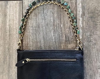 Turquoise Purse Strap, Gold Chain Bag Charm, Western Handbag Accessory