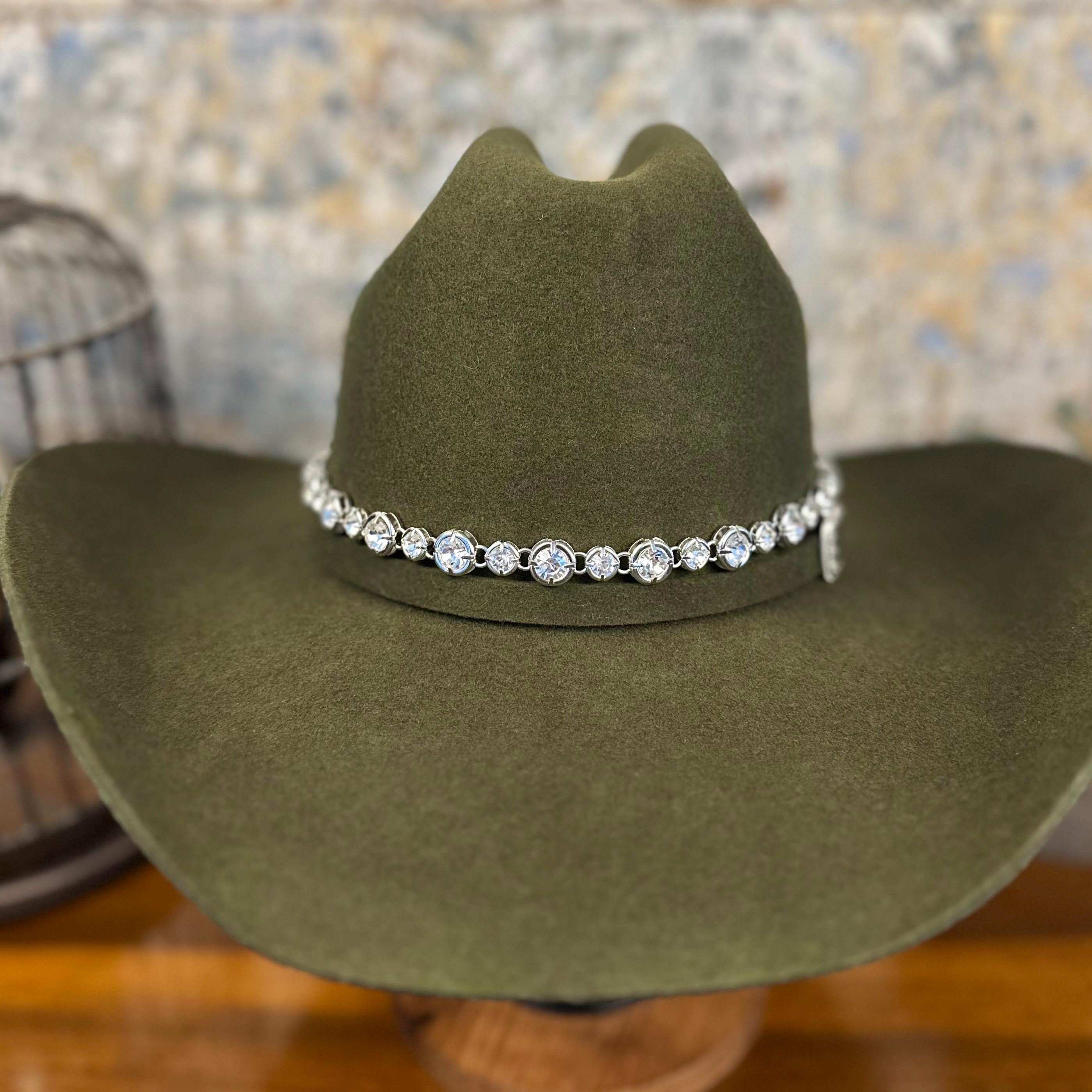 6631 Dazzling Clear Rhinestone Hat Band For Women Adjustable White Satin Rhinestone Cowboy Hat- Lucky – LosAngelesCowgirl main image 2