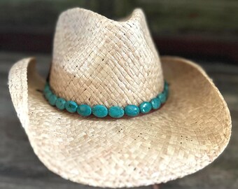 Bead Hat Band Howlite Silver Cowgirl Hatband Jewelry Accessory Adjustable Suede Cowgirl Hat Band: Moonstone, Agate & Suede, Hatband, Hand  main image 3