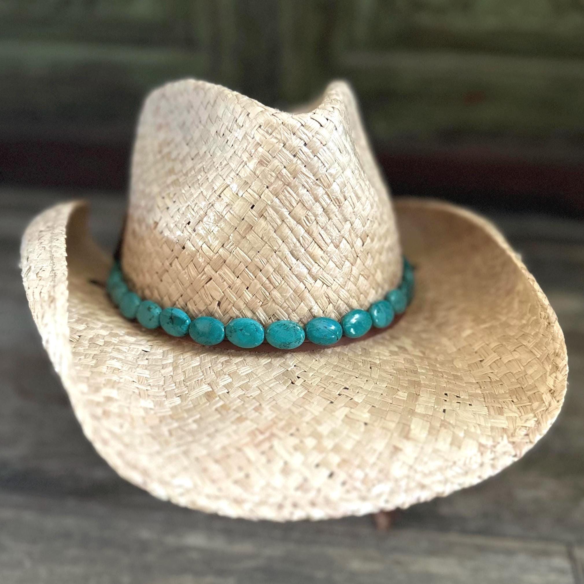 4232 Silver Diamond Sunburst Hatband Blue Turquoise White Howlite Bead Turquoise Sterling Silver Hat Band – Maufrais-Austin main image 2