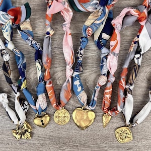 Custom Silk Scarf Bandana Necklace or Choker:  Statement Pendant, Adjustable