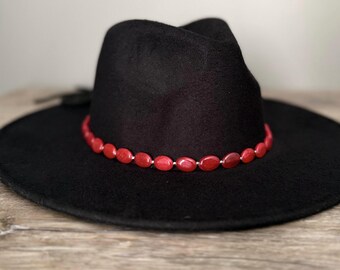 Cherry Red Beaded Hat Band