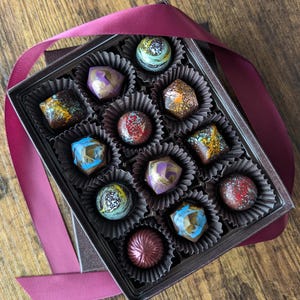 Dairy Free Dark Chocolate Truffle Gift Box -- Bon Bons without animal products, Handpainted Truffles, Chocolate + Coconut, Thanksgiving