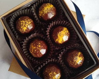 Bon Bons de caramelo con sal marina de chocolate amargo, caja de trufa de 6 piezas: caramelo salado pegajoso, chocolate amargo, chocolate del Día de la Madre, Navidad