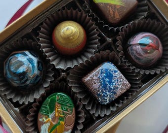 Modern Truffle Collection- Hand Painted Bon Bons, Award Winning Nut Free Chocolates, Father's Day, Hostess Gift, Birthday Gift, Christmas