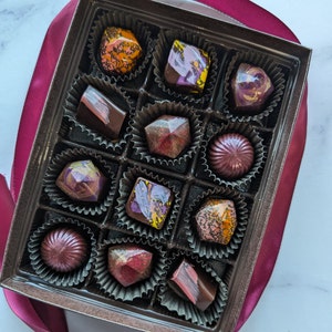 Dairy Free Dark Chocolate Truffle Gift Box -- Bon Bons without animal products, Handpainted Truffles, Chocolate with Coconut, Vegetarian