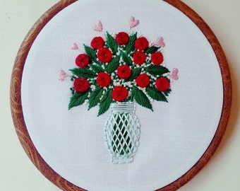 Roses- Handmade Embroidery 5", flowers embroidery , modern embroidery, wallart, hoopart, walldecor, homedecor