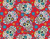 Folkloric Skulls,Sugar Skull Fabric, The Day of The Dead Fabric,Cotton Skull Fabric by the Yard-FSR