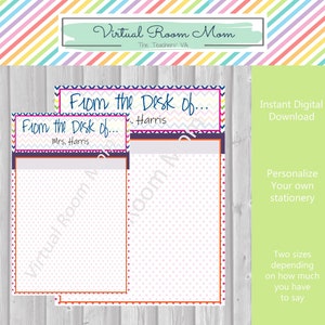 Colorful, Fun &quot;From the Desk of...&quot; / Teacher Stationery / Instant Digital Download / 8.5 x 11