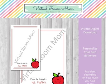 From the Desk of... Apple Stationery / Teacher Stationery / Instant Digital Download / 8.5 x 11