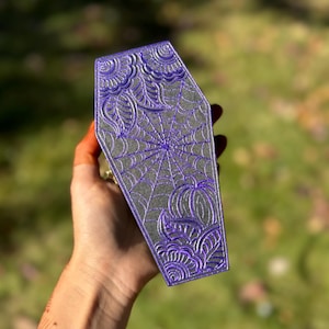 Purple Pumpkin Spiderweb Goth Coffin Jewelry Box