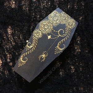 Coffin Box Gold Spiderflower Goth Jewelry Box