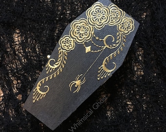 Scatola bara Gold Spiderflower Goth Jewelry Box