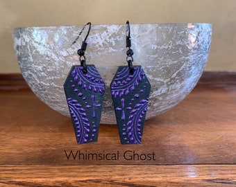 Coffin Goth Earrings Purple