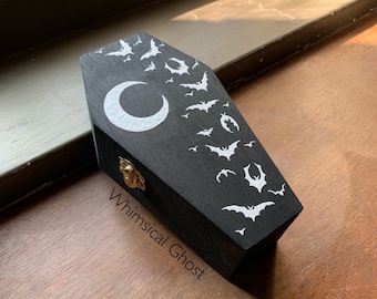 Coffin Box Bats And Moon Goth Jewelry Box