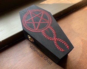 Coffin Box Red Pentagram Goth Jewelry Box