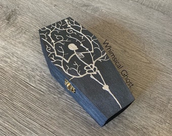 Coffin Box Silver Skeleton Tree Goth Jewelry Box