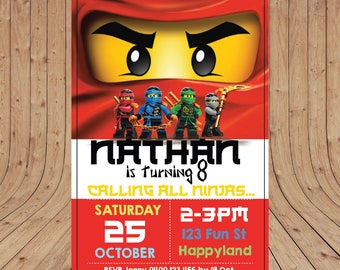 Personalised Lego NINJAGOKai Red Birthday Party Invitation DIGITAL You Print