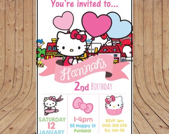 Personalised HELLO KITTY Kids Birthday Party Invitation DIGITAL You Print