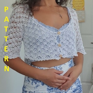 PATTERN PDF  Breeze crochet cardigan | Crop cardigan | Crochet lace | Crochet cottagecore top | Made to measure | Size inclusive