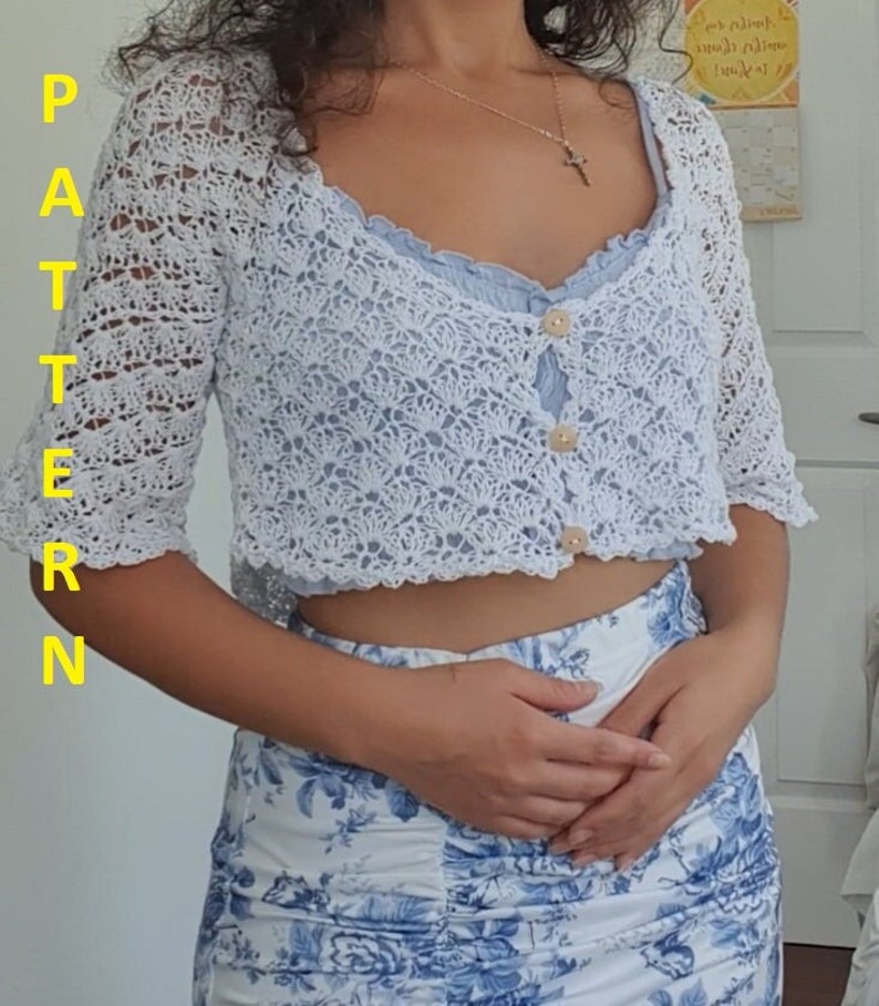PATTERN PDF Breeze crochet cardigan | Crop cardigan | Crochet lace | Crochet cottagecore top | Made to measure | Size inclusive image 1