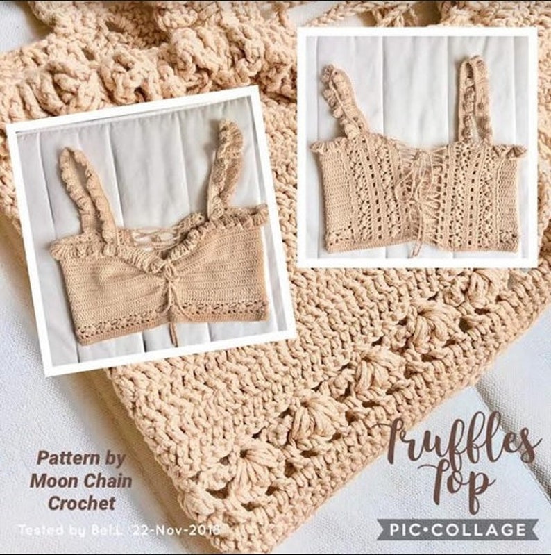 PATTERN Truffles crochet Crochet spring top crop top Made to measure Off shoulder top ruffle top Size inclusive image 10