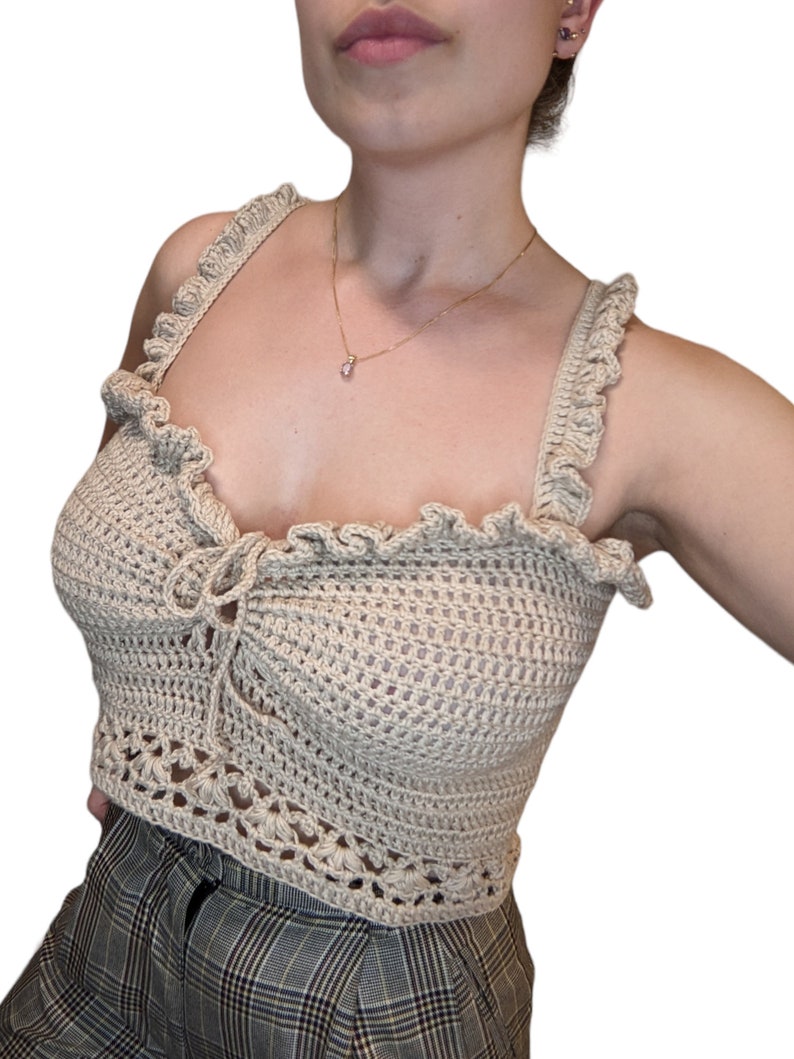 PATTERN Truffles crochet Crochet spring top crop top Made to measure Off shoulder top ruffle top Size inclusive image 9